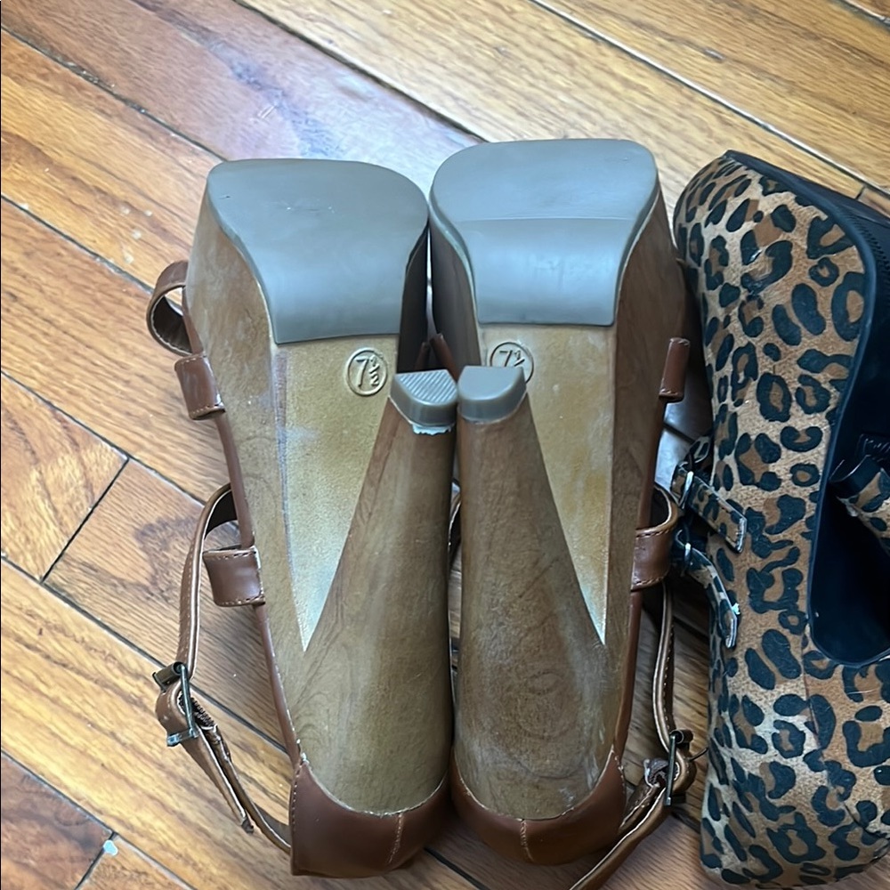 Both pairs for sale. Mossimo Brown Strappy Sandals and Wild Diva Leopard Heels - Picture 2 of 6